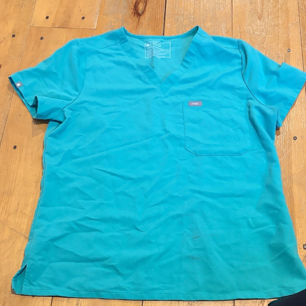 Figs Aqua Blue Scrub Top